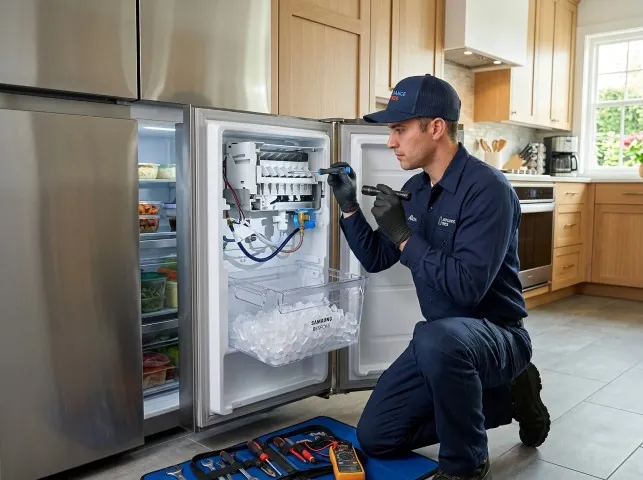 Appliance Repair Hero technician repairing a refrigerator ice maker in Belews Creek, NC